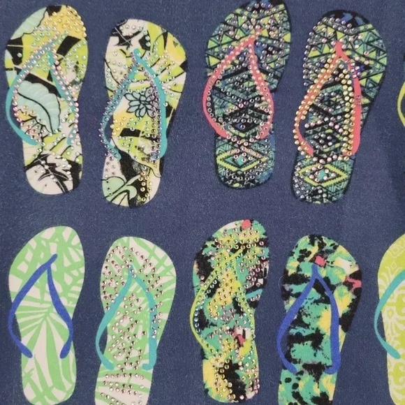 Quacker Factory Women L Flip Flop All Over Print T-Shirt  Short Sleeve 7CT - Picture 6 of 8